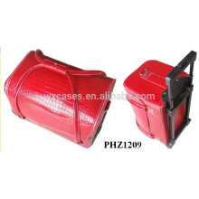 hot sell leather trolley cosmetic bag with red crocodile pattern and 4 removable trays inside